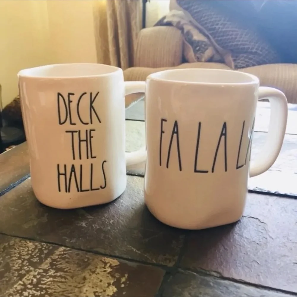 Rae Dunn Christmas Mugs Deck the Halls Fa la la
